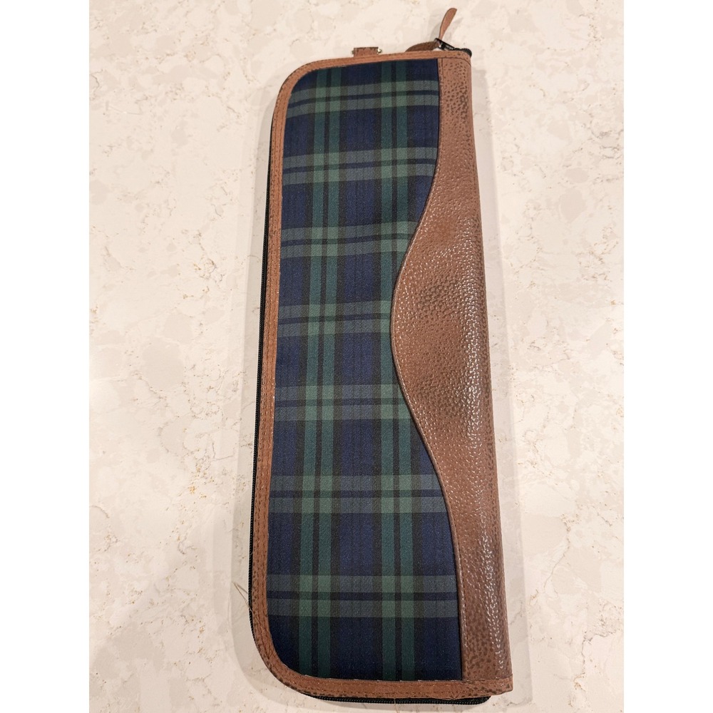 Vintage Black Scottish Plaid Travel Tie Case Organizer Brown Zippered Carrier